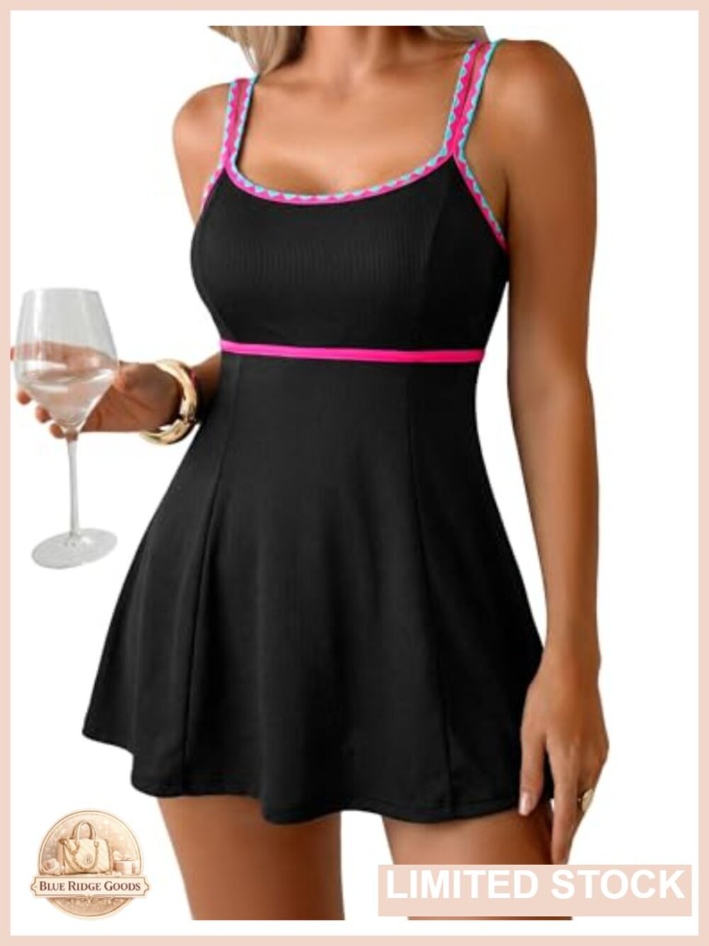 Ribbed Tummy Control Swimdress One Piece Swimsuit